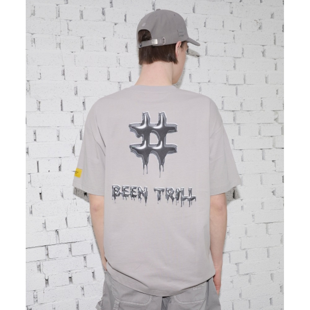 BEENTRILL 3D ドリッピーオーバーフィット半袖Tシャツ (グレー)