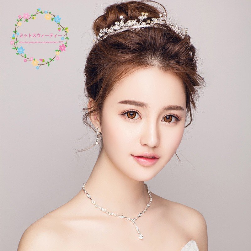 ウェディング ヘッドドレス クラウン 安い ティアラ ネックレス ピアス/イヤリング 結婚式 髪飾り