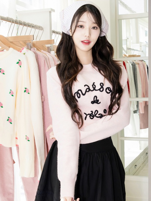 [IVE チャン·ウォニョン モデル着用] MAISON DE ROLA EMBROIDERY KNIT PINK 韓国の人気ファッションブランド