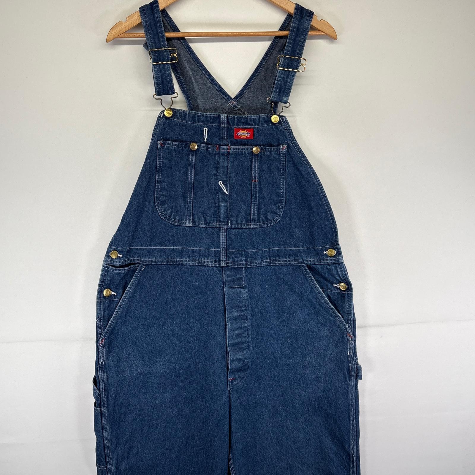 古着 オーバーオール デニム ワーク ワンポイントロゴ 大きいサイズ w40 L30 ブルー メンズ