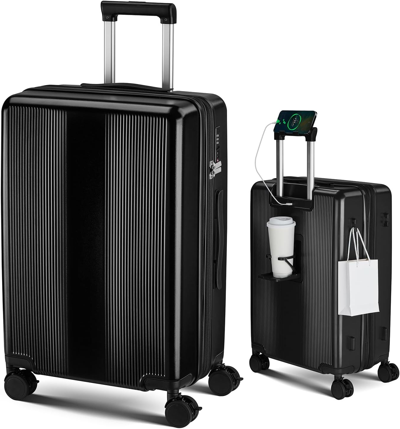 [Soolom] スーツケース 拡張機能付き 機内持ち込み 多機能 キャリーケース 軽量 大型 大容量 TSAロック搭載 ストッパー付き 携帯スタンド USBポート付き カップホルダー付き