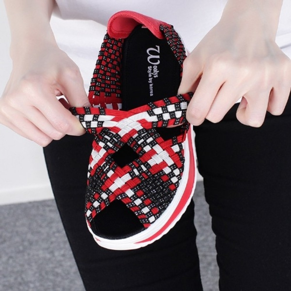 (Ninas Paris) オープントゥホワイトコンビラインウーブンシューズ