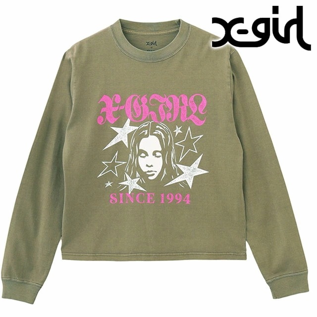 メール便 スターアンドフェイスロゴ フェイデッド ロングスリーブTシャツ [105251011007] レディース トップス 長袖 バンドTee ロンティー OLIVE 正規取扱店