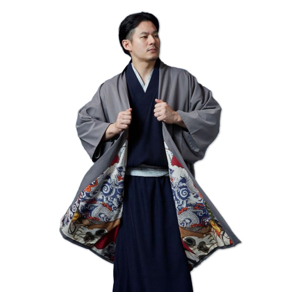 7CC-5306 暗暗裏着物羽織 メンズ羽織 裏勝り ロング 羽織り 着物 長丈 レディース 和風 男女兼用 初詣 お正月 イベント 舞台衣装 和服 浴衣 京都 浅草 日本 和柄 父の日 倭物やカヤ