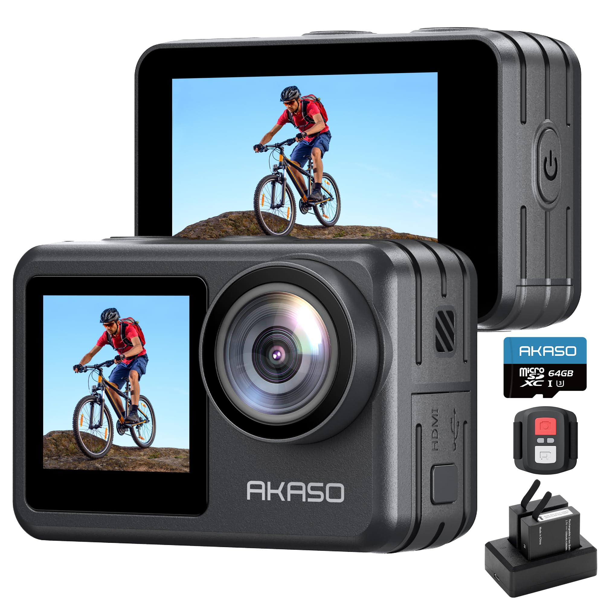 AKASO Brave 7 LE アクションカメラ 4K 20MP 64GBメモリカード付き IPX7本機防水 40M防水(防水ケース付属) 六軸手ぶれ補正