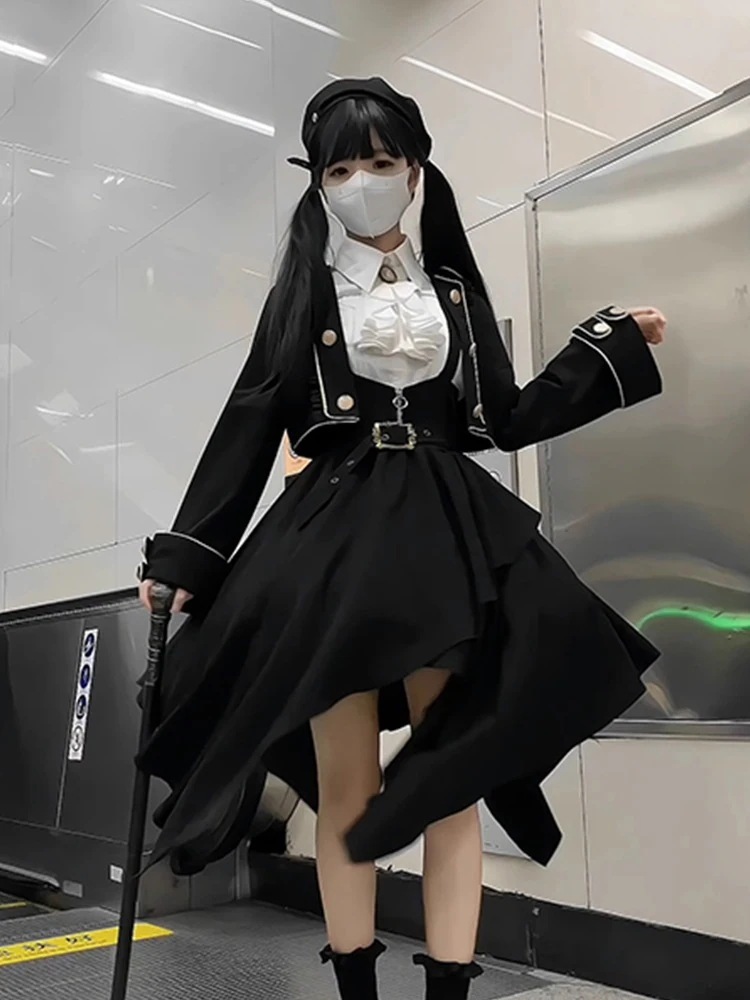 ダークゴシック秋冬ロリータスーツプレッピーロリータジャケットサスペンダーワンピース