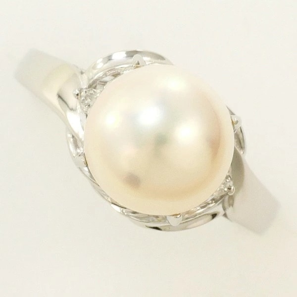 PT900 プラチナ リング 8.5号 パール(真珠) 約8mm ダイヤ 0.02 中古