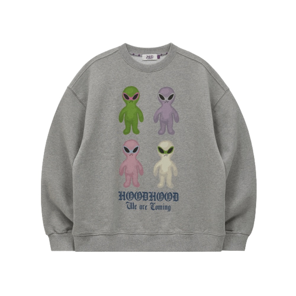 4 エイリアン オーバーフィット マンツーマンTシャツ グレー