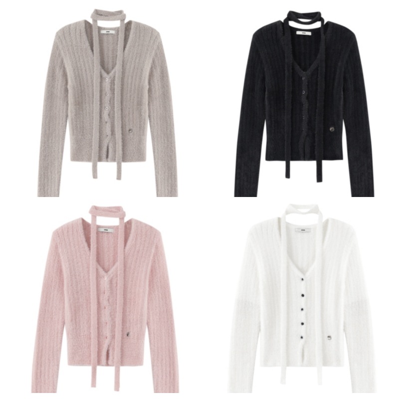 【ETMON】 FLUFFY SCARF KNIT CARDIGAN : 4COLORS