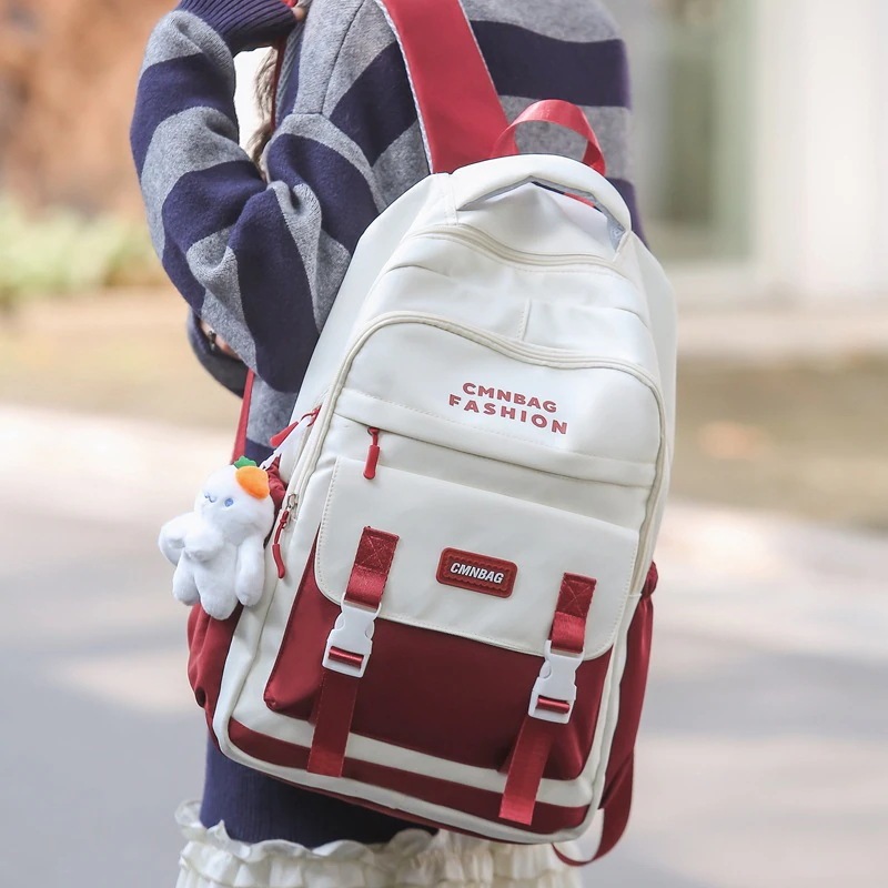 今すぐ欲しい！バックパック スクールバッグ学生バッグ韓国風大容量リュックサックコントラストカラーリュックサック 韓国ファッション