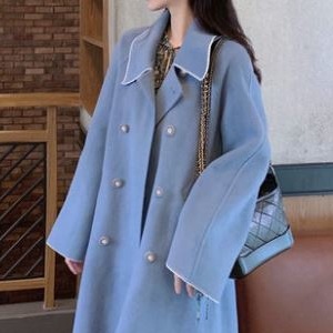 アウター コート レディース 秋冬 春 かわいい きれいめ 暖かい ロングコート ロング 長袖 Vネック 襟付き ワイド Aライン スマート 前開き ブルー 春カラー 秋カラー XS S M L XL 8,460円