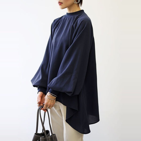 【上質】 超人気 無地 スタンドネック ランタンスリーブ シンプル ファッション シャツ大人カジュアル