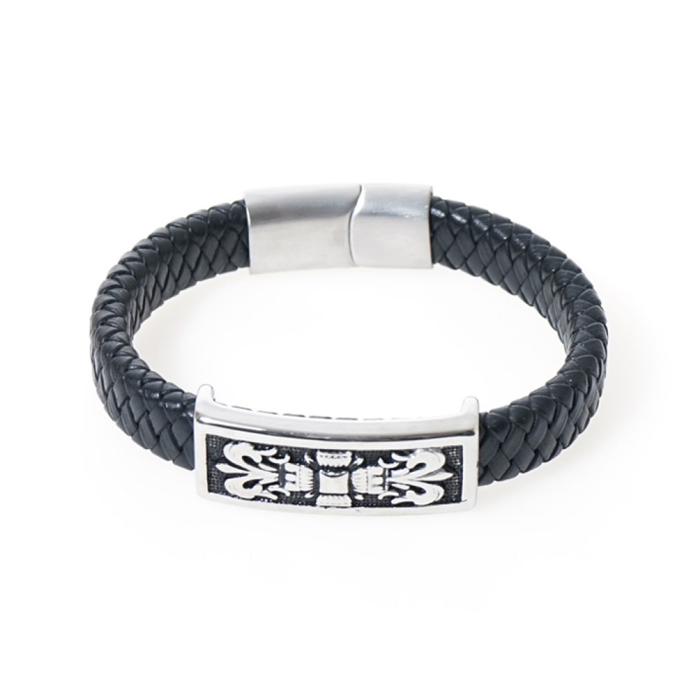 JBANS クラシックマキシマスレザーステンレスカップルブレスレット (C1701-AC325BK)