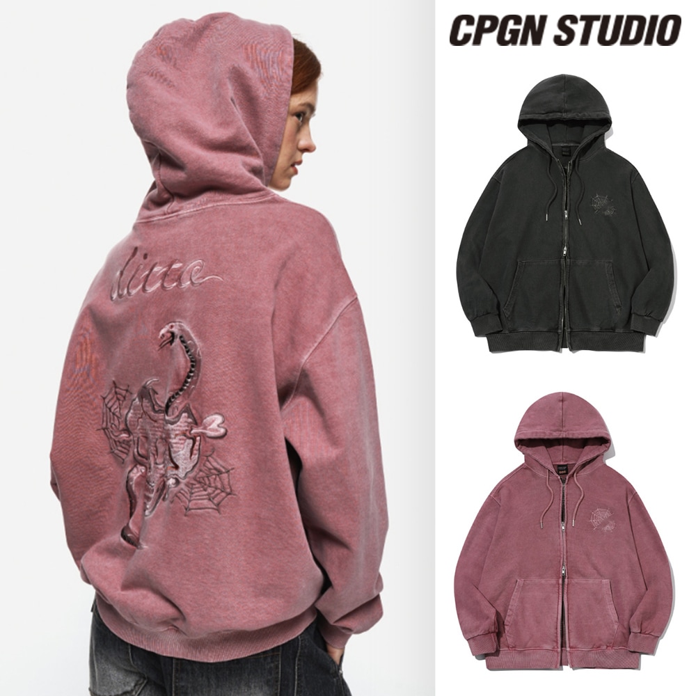 【CPGN STUDIO】 [2-WAY] Skull Web Pigment Hood Zip-Up