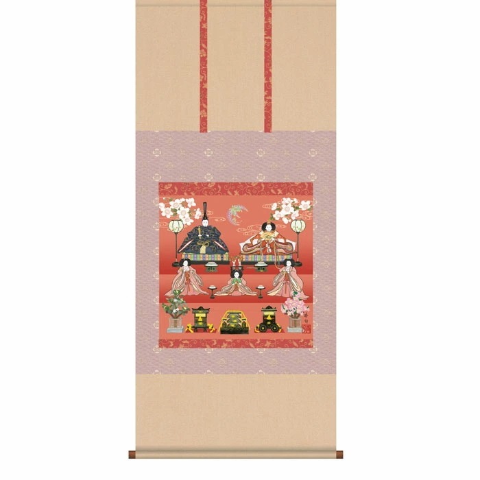 掛軸 「段飾り雛」伊藤香旬 筆 [ 収納箱 10年保証 受注生産 雛祭り ひな祭り ひな人形 雛人形 正月明け 節句飾り 陽春 床の間 和風 掛け軸 日本製 名画 縁起物 プレゼント 画寸 日本製 国