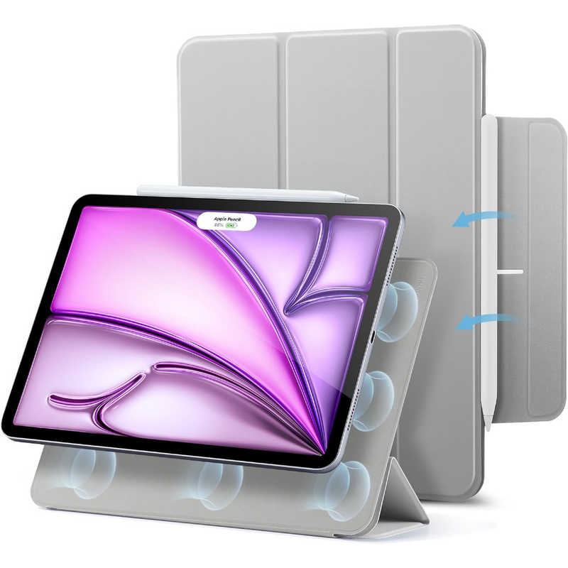 ESR　13インチiPad Air(M2)用 Rebound マグネットケース 三つ折りスタンド Grey　ESRReboundMagneticCaseiPadAir13M2