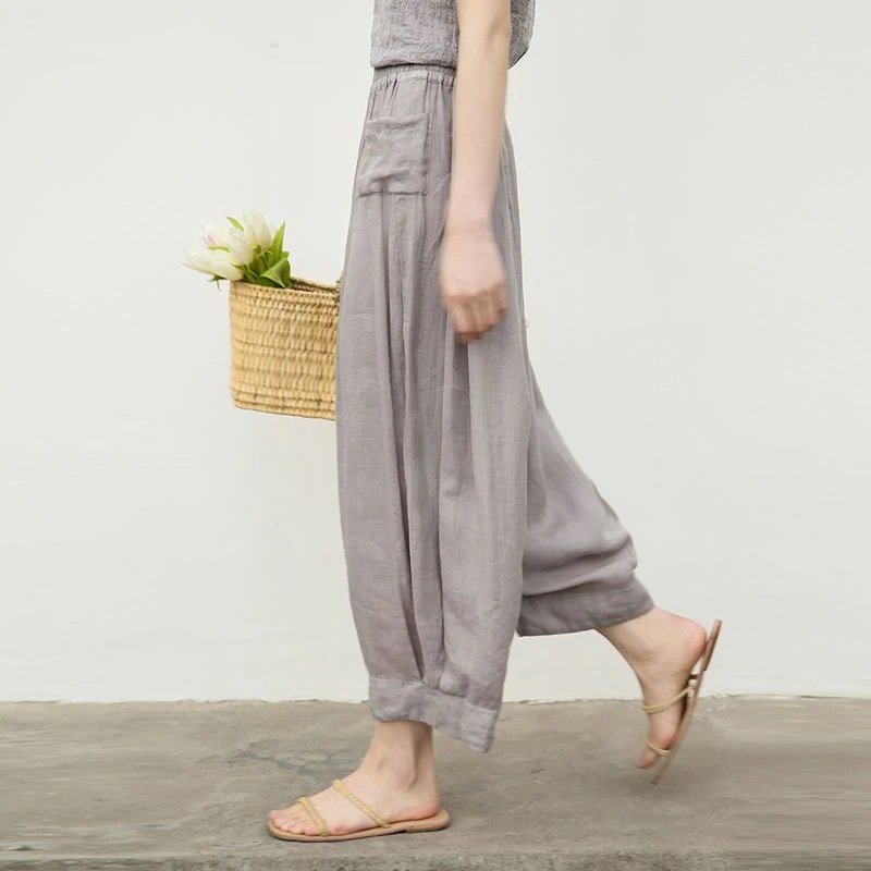 着痩せ カジュアルズボン 個性 ワイドパンツ 亜麻 母 ランタンパンツ 気質 快適 汎用性が高い ズボン 大きいサイズ 高級感 垂れ感 文芸スタイル ターニップパンツ ゆったり 綿麻 スラックスパンツ
