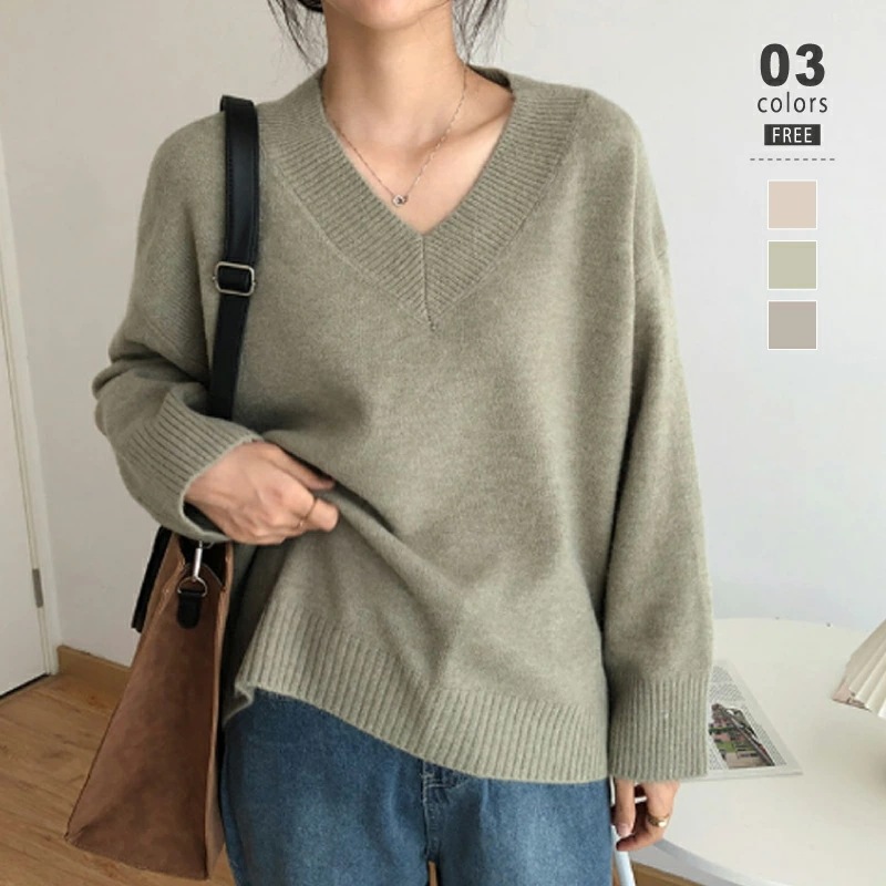 10/30！クーポンで3,110円 ニット Vネック セーター トップス レディース 長袖 秋冬 大きいサイズ オーバーサイズ 体型カバー シンプル ストレッチ 暖かい カジュアル きれいめ 大人 春