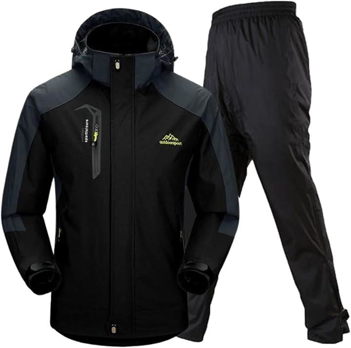 アウトドア ジャケット レインスーツ 上下セット 登山服 雨具 カッパ レインコート レインウェア(3.ブラック (防水レインパンツ), 3XL)