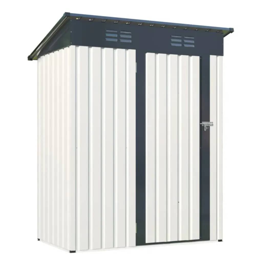 【ブラック+ホワイト 三角棚あり 補強フレーム付き】物置 屋外 大型 倉庫 大型物置 戸外収納庫 物置 防水/耐侯/鍵付き 収納可能 ガーデン/庭/田畑/農場 頑丈 大容量 スチール 床がない