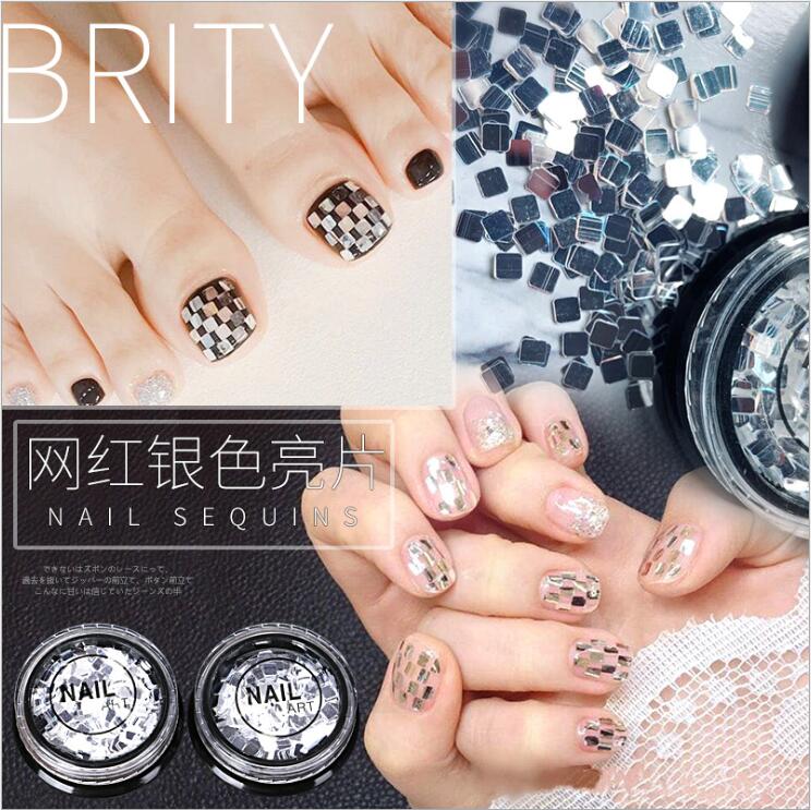 【1つ買うと12つ無料】ジェルネイルシルバーホログラム正方形ホログラムパーツメタルグリッターネットネイルパーツメンズネイル75