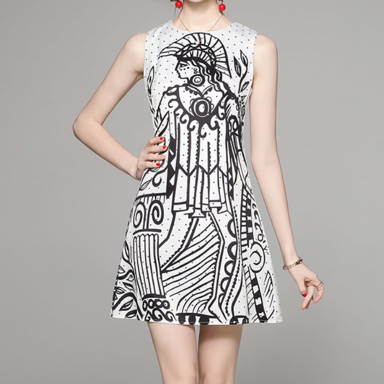 ワンピース 上着 人気 おすすめ おしゃれ お洒落 激安 安い プチプラ 肩出し ノースリーブ ラウンドネック 丸首 Aライン 膝丈 ミニスカート 柄 ドット コットン 綿 ポリエステル l