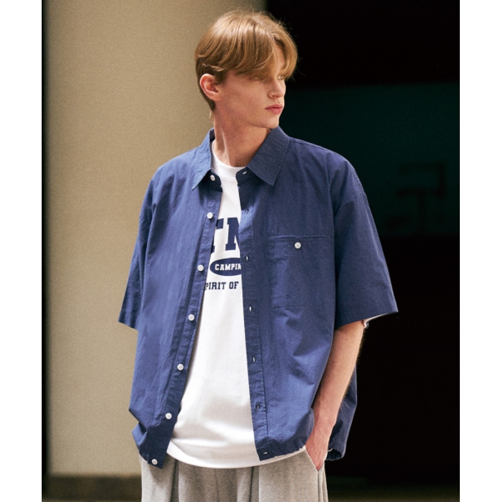 ライクザモストストリングポイントポケット半袖シャツ_ネイビー