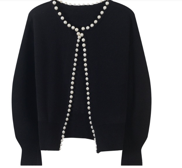 レディース カーディガン ウール ショート 長袖 ラウンドネック フェミニン パール ニット 大人可愛い きれいめ シンプル カジュアル 上品 おしゃれ クール エレガント 存在感 華やか シック