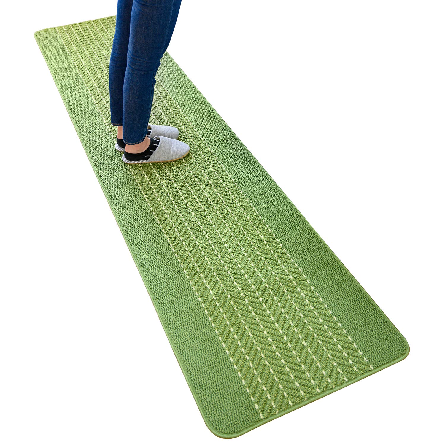 オカ(OKA) 優踏生 洗いやすいキッチンマットヘリンボン 約60cm240cm グリーン (すべらない 日本製 北欧)
