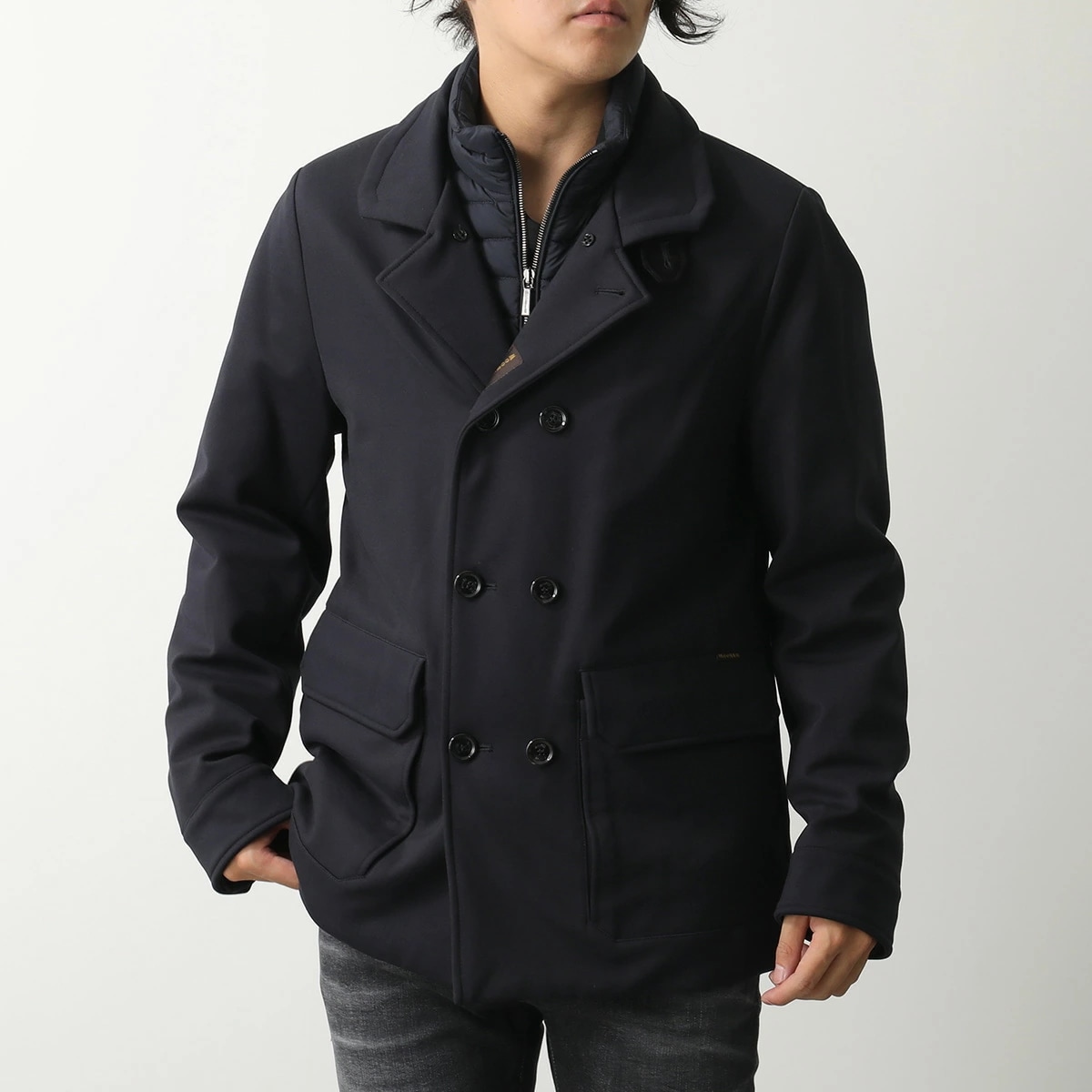 MOORER ムーレー ダウンジャケット BAS-TZ バス メンズ ダブルブレスト サファリジャケット ストレッチ ショート丈 DARK-BLU