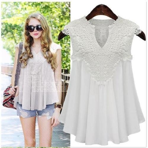 2311.Vネックレース刺繍ドレープシフォントップス(ホワイト) 2019 春夏 新作 大人 かわいい カジュアル OL 20代 30代 デート服 女子会