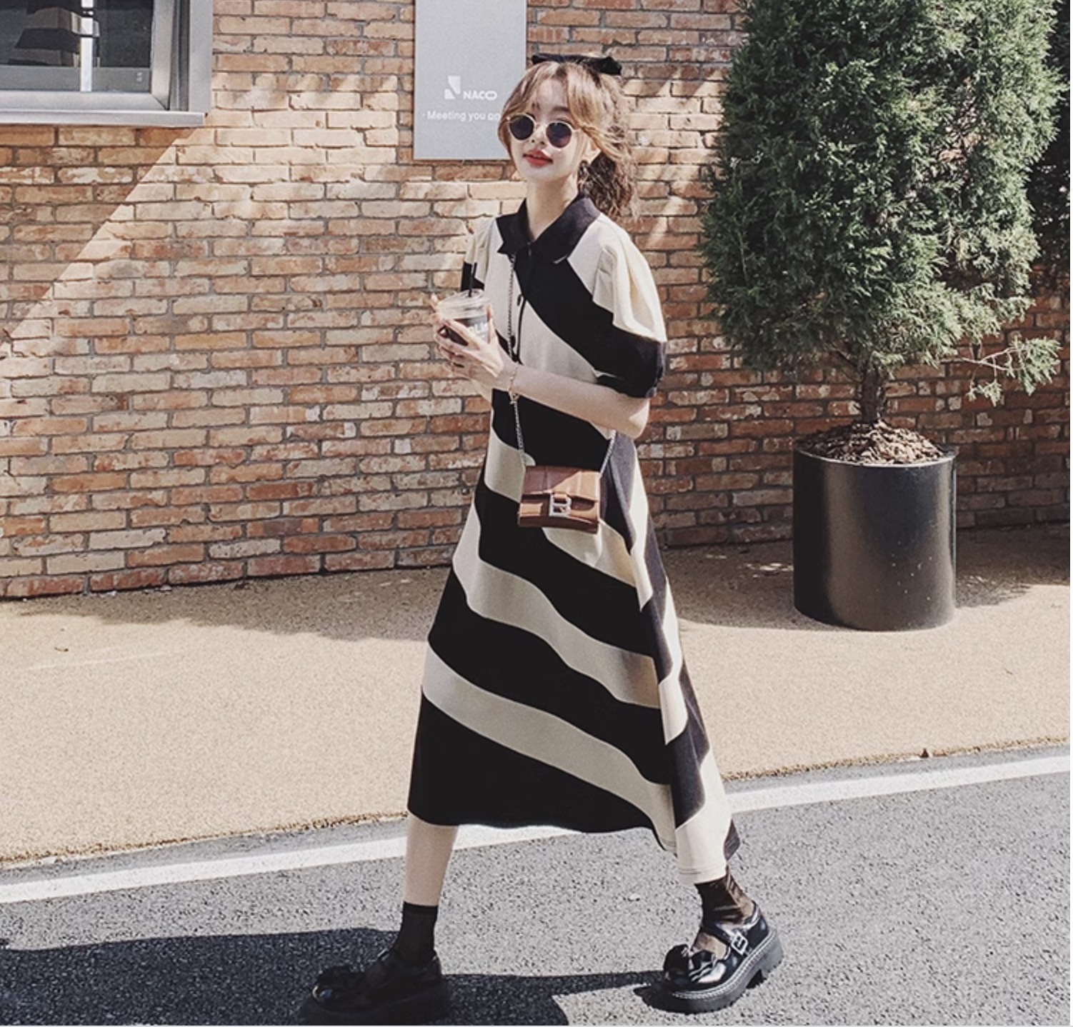 レディース ワンピース シャツワンピース フレアワンピース ロジスワンピ 個性的 春服 夏服 ミモレ ロング 袖あり 五分袖 パフスリーブ バルーン袖 二の腕カバー 襟付き ポロカラー レギ 5,378円