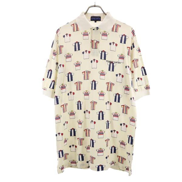 日本製 ゴルフ 半袖 ポロシャツ 2 ホワイト系 鹿の子 メンズ