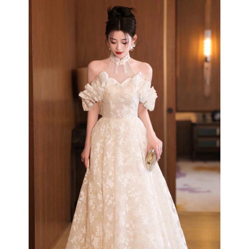 ドレス サテンガーターパーティー 2025新型 シンプル パーティードレス ワンピース おしゃれ 贅沢 ウエディングドレス