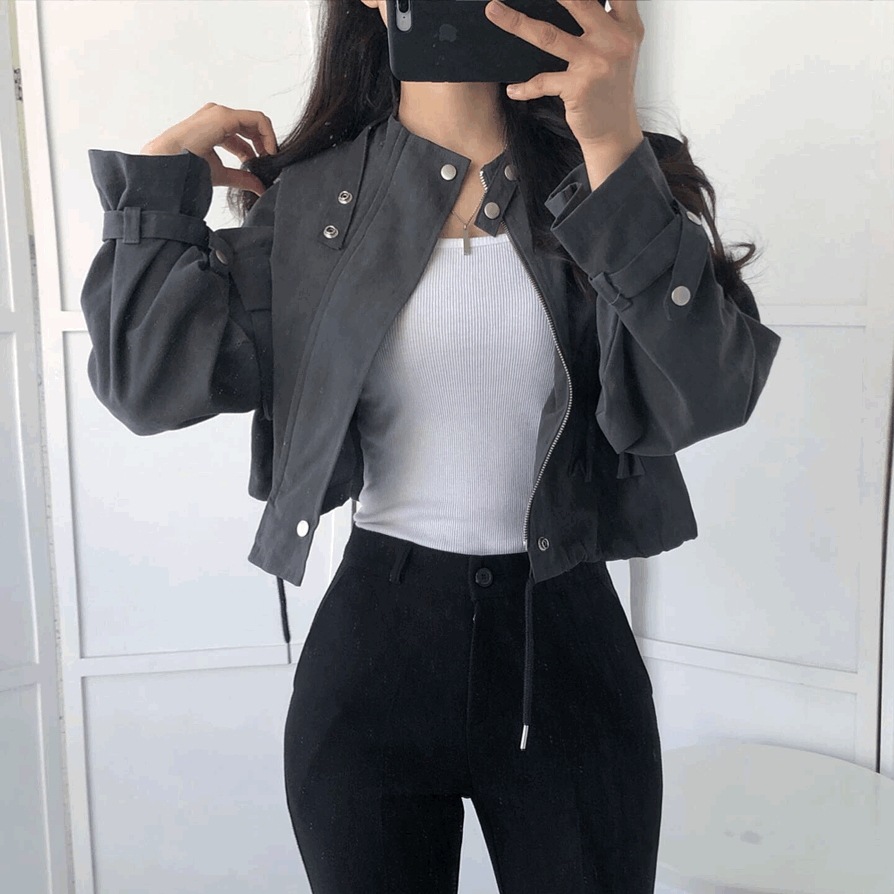 [韓国生産 4colorフィット保障!] 高クオリティ クロップ ミリタリー ショートジャケット