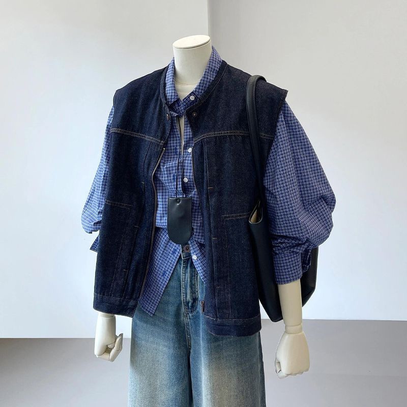 秋の怠zyなスタイルの女性2024新しい韓国スタイルデザインセンスベスト気質シャツジーンズスリーピーススーツ 4,993円