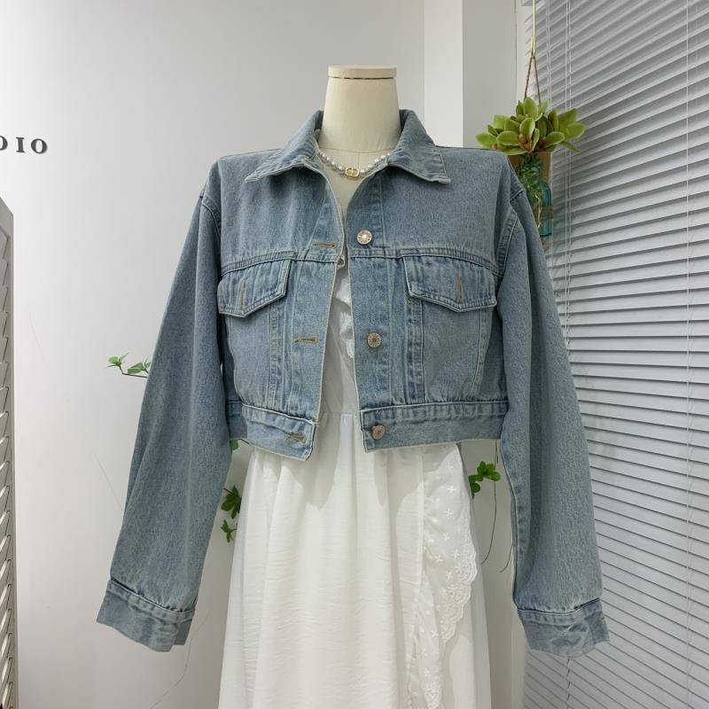 ゆったり ショート デニムジャケット 女性 韓国風 2024 夏 長袖ジャケット トップス