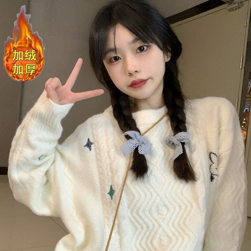 厚いベルベット和風優しくてかわいいソフトワックスツイストセーター女性用秋と冬の怠惰なスタイルのレトロなルーズセータートレンド