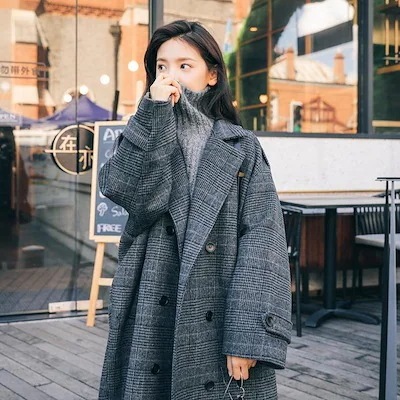 WW047格子コートの女性の中の長さの2024秋のゆったりした膝のフランス式のヘップバーンのコートのコート 5,690円
