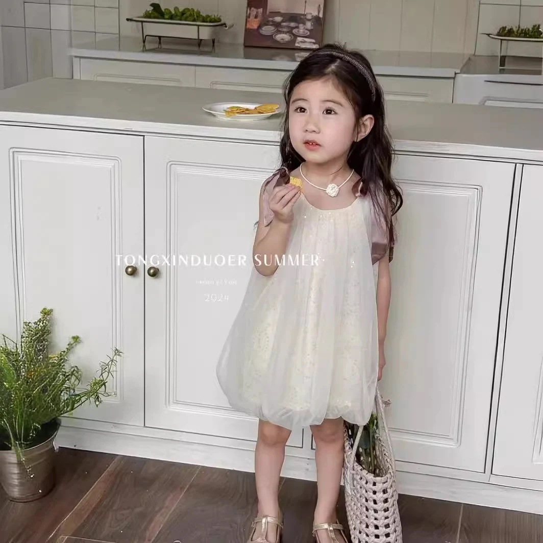 ワンピース キッズ 女の子 ワンピース 夏新作 スパンコール 洋風 リボン誕生日 ドレスプリンセススカート 子供 韓国