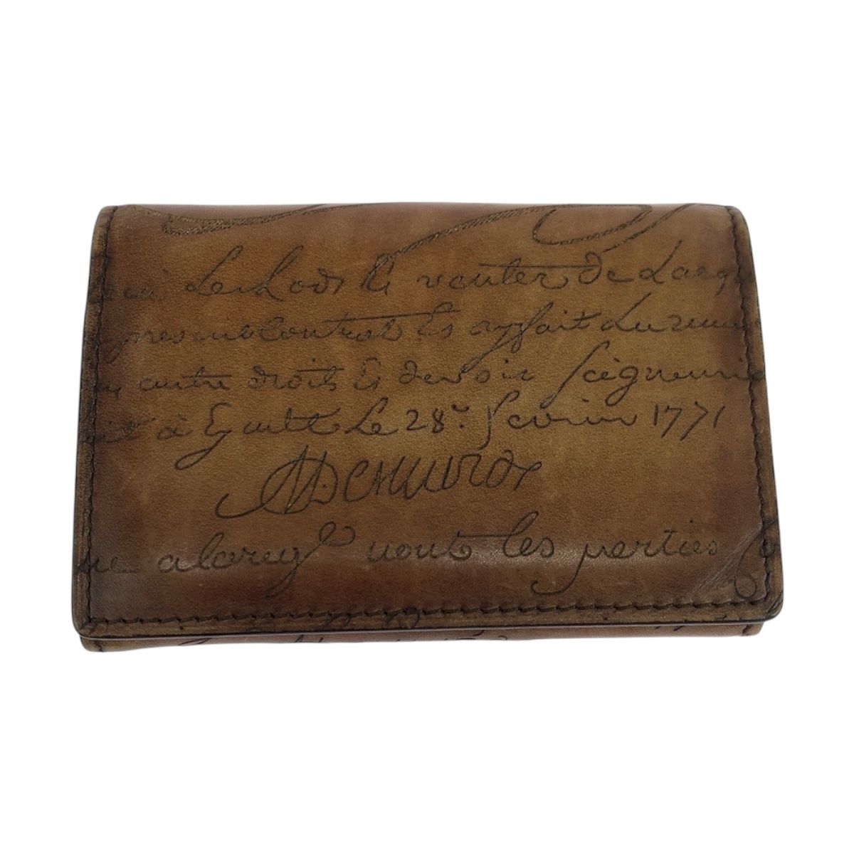 美品 カリグラフィ ブラウン レザー 名刺入れ メンズ 504485