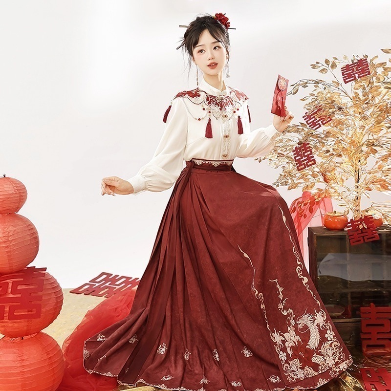 【フルセット】デザイン赤いスカート雲肩cos服乾杯婚約服新韓国