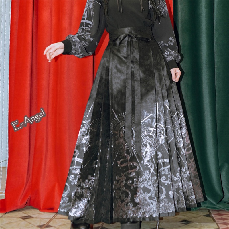 チャイナ風スカート 巻きスカート 漢服 コスプレ プリーツスカート ロング 中華風 改良ラップスカート 高級質感 キラキラ 豪奢