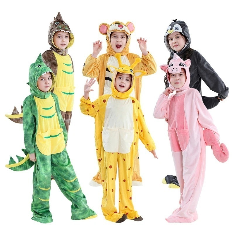 キッズ動物コスプレパーティー着用・幼児用演技着・舞台着 ハロウィン恐竜・ペンギン・ティラノ・トラ・キリン・ユニコーン コスプレ衣装 キッズ動物衣装