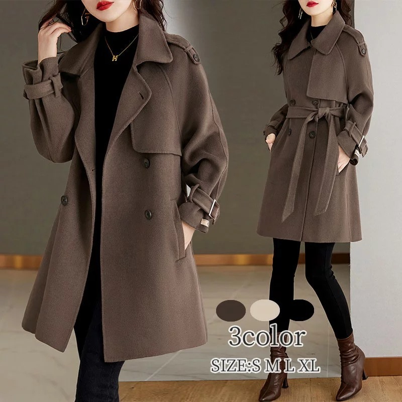 高級感トレンチコートチェスターコートレディースラシャコートロング丈トレンチコート厚aライン長袖アウター上品大人オシャレ着痩せ秋冬厚スプリングコート
