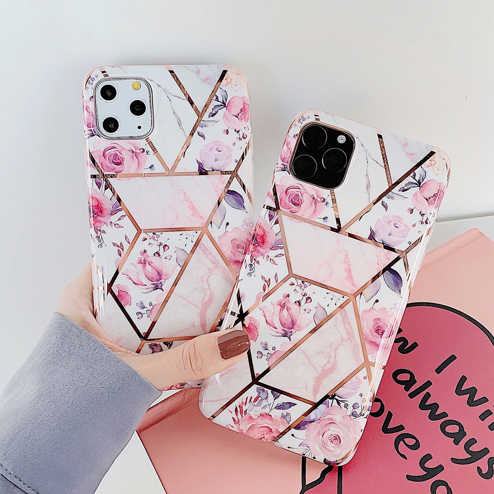 上質で快適 幾何学的なレトロなピンクの花8PlusApple11電話ケースXSマックスXRリングバック iPhone 11