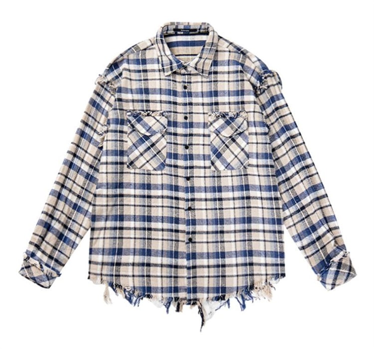 韓国ファッション 2024春 トップス デザインセンス 上着 レトロ ゆったりする 破れ縁 長袖 千鳥格子 シャツ コート 中性 カップル服 ブラウス 4,981円