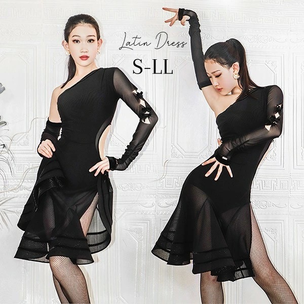 ラテン 衣装 ラテンドレス 社交ダンス衣装 ダンスウエア 黒 豪華なドレス チャチャ サンバ スリム ブラック 豪華 ステージ衣装 レディース ドレス ラテンダンス 舞踏会 演出用 出演 ドレス ワン