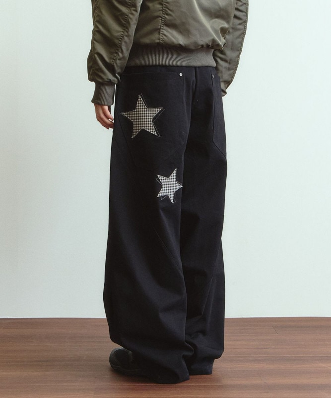 DD star applique balloon pants (BLACK)