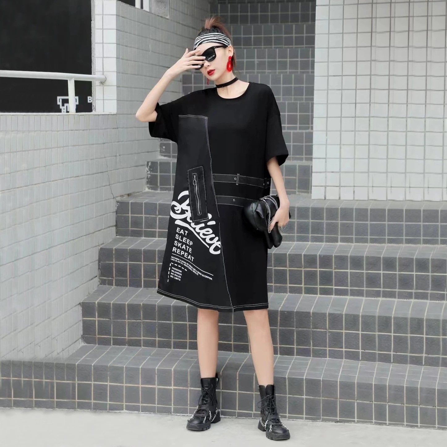 2024ブランド新作夏服レディースtシャツワンピース韓国ファッションカジュアル肉を隠す着痩せ効果偽2件サロペットスカート設計